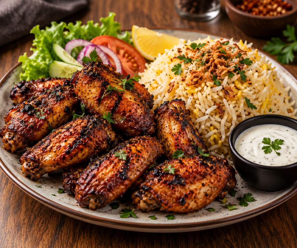 Grilled Chicken Wings with Rice