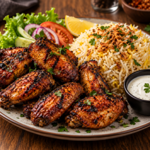 Grilled Chicken Wings with Rice